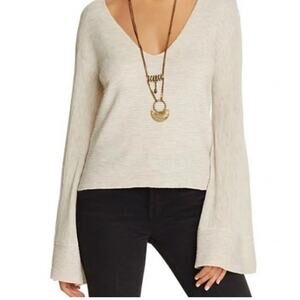 Free People Oatmeal Bell Sleeve Sweater Boho Slouchy Knit Top Medium
